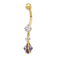 10K Yellow Gold Square Amethyst and CZ Belly Dangle view 1