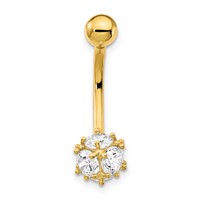 10K Yellow Gold 14 Gauge 7mm CZ Ball Belly Dangle view 3