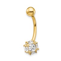 10K Yellow Gold 14 Gauge 7mm CZ Ball Belly Dangle view 1