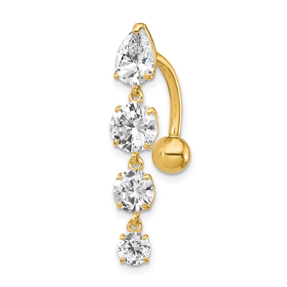 10K Yellow Gold Clear CZ 4-Stone Belly Dangle