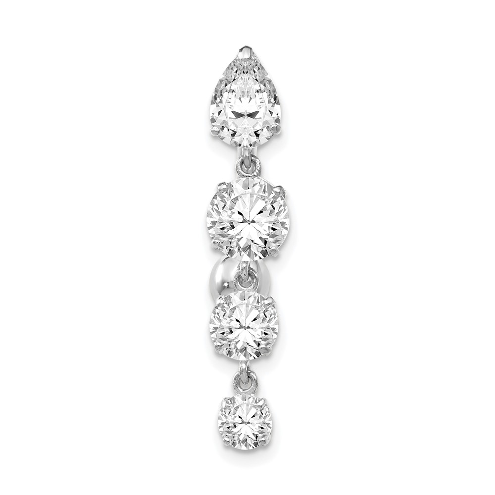 10k White Gold Tops Down W/4 Dangle Czs Belly Dangle (10BD153)