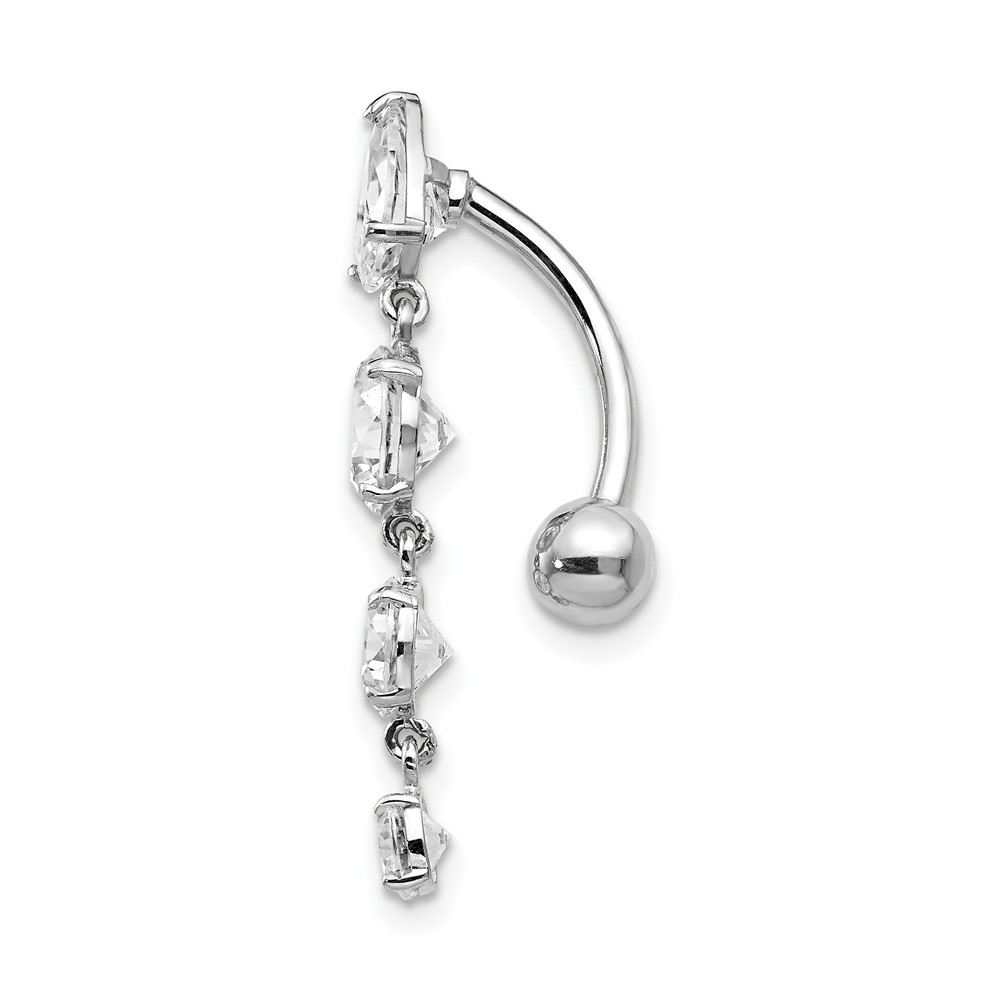 10k White Gold Tops Down W/4 Dangle Czs Belly Dangle (10BD153)