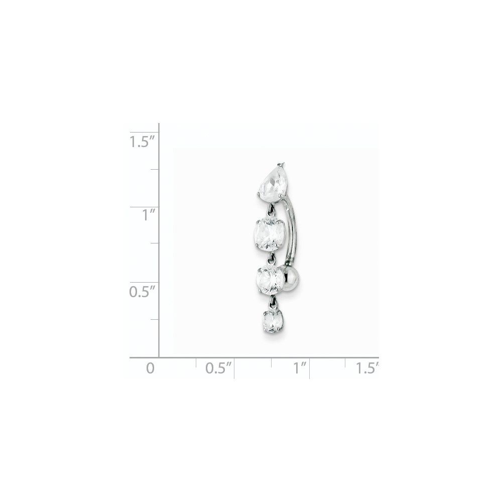10k White Gold Tops Down W/4 Dangle Czs Belly Dangle (10BD153)