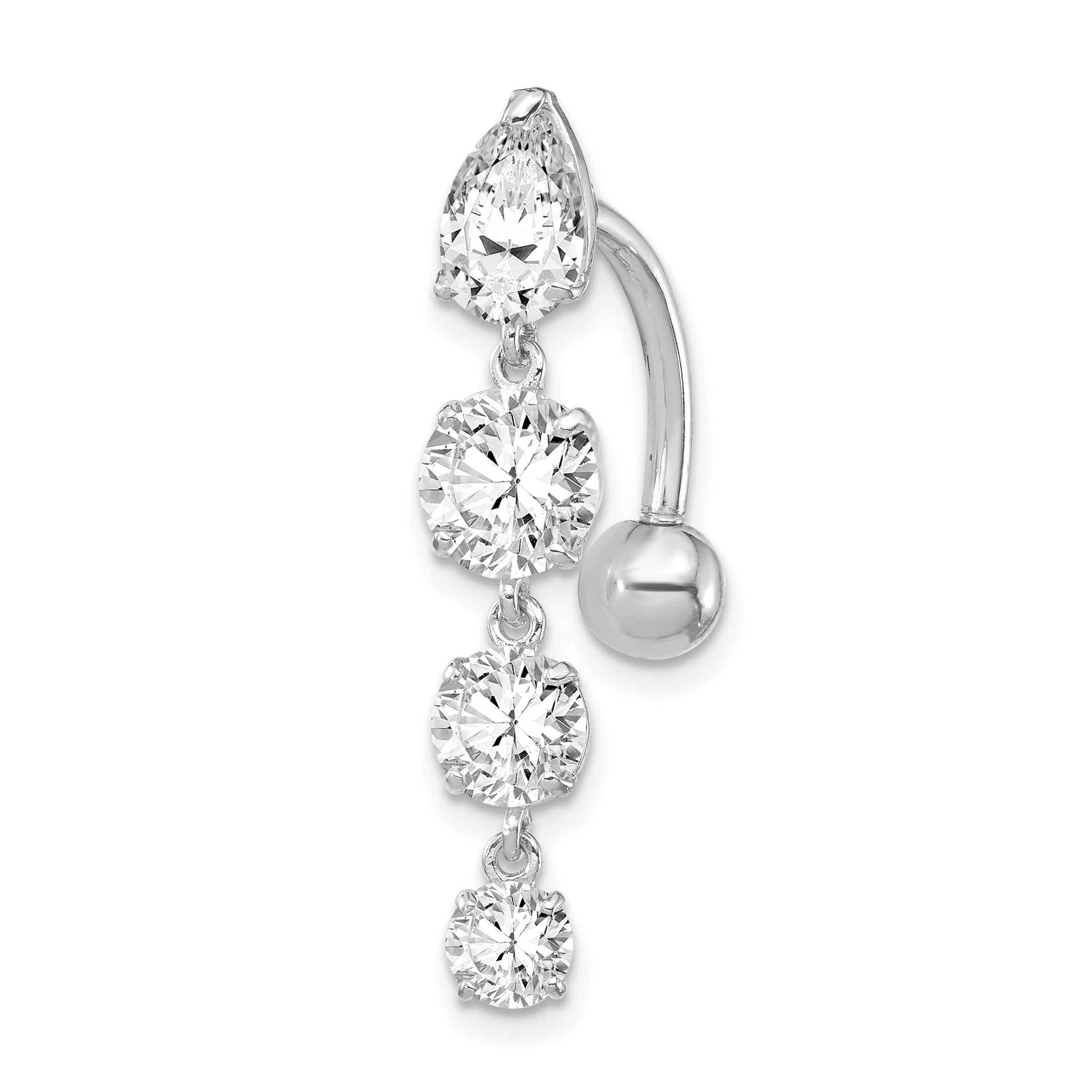 10k White Gold Tops Down W/4 Dangle Czs Belly Dangle (10BD153)