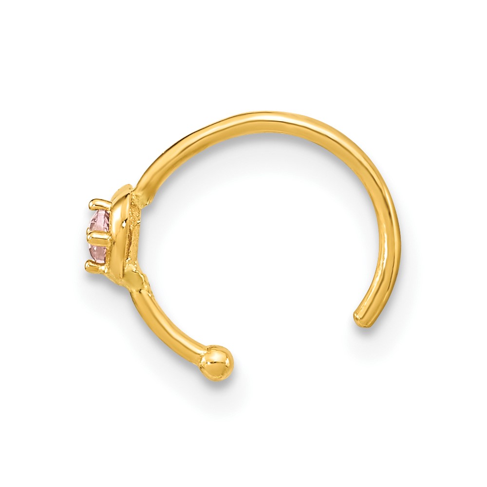 10K 20 Gauge Hoop with Heart CZ Nose Ring Body Jewelry (10BD194)