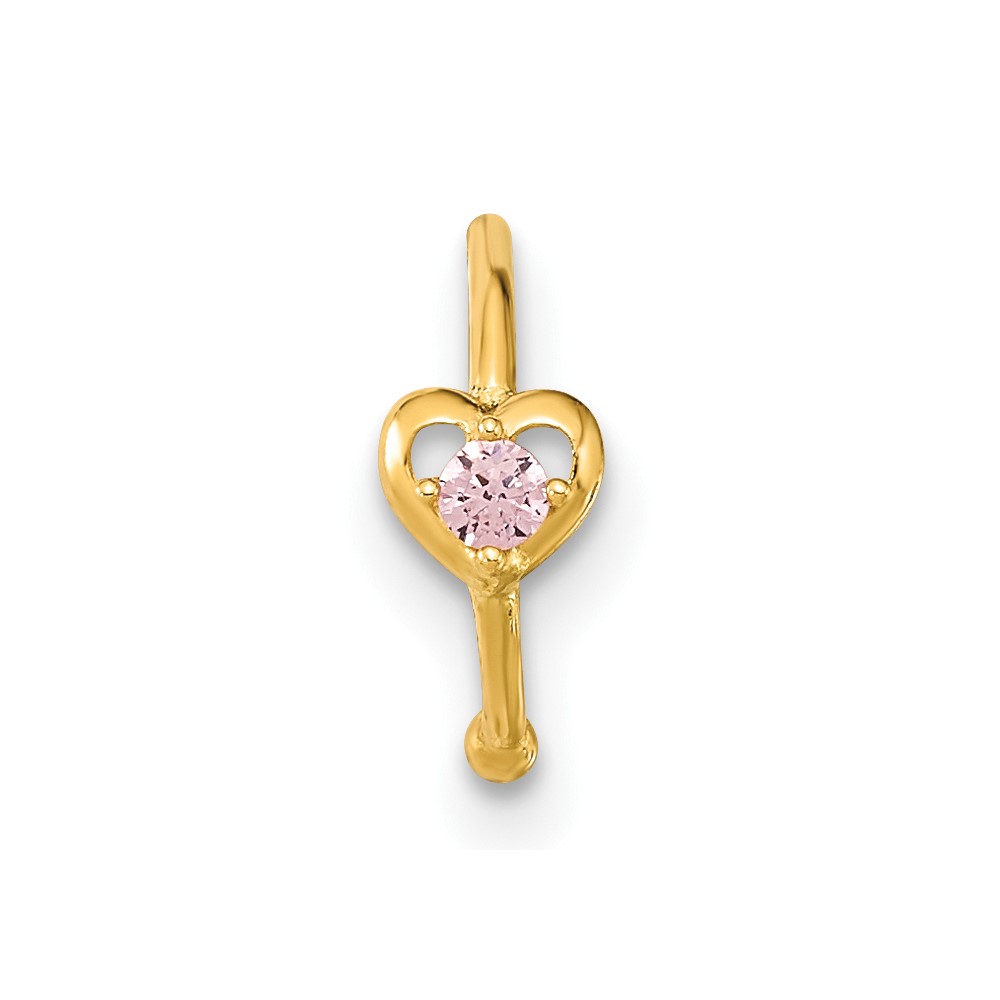 10K 20 Gauge Hoop with Heart CZ Nose Ring Body Jewelry (10BD194)