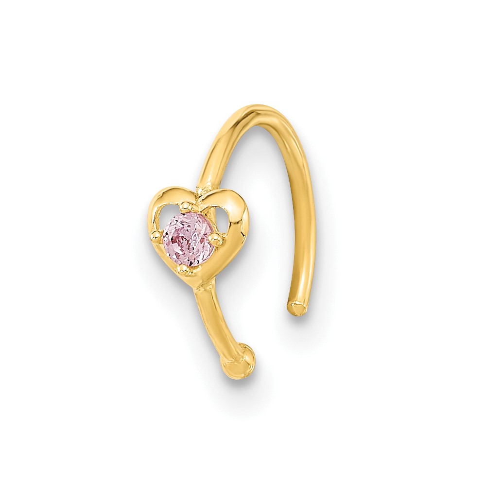 10K 20 Gauge Hoop with Heart CZ Nose Ring Body Jewelry (10BD194)