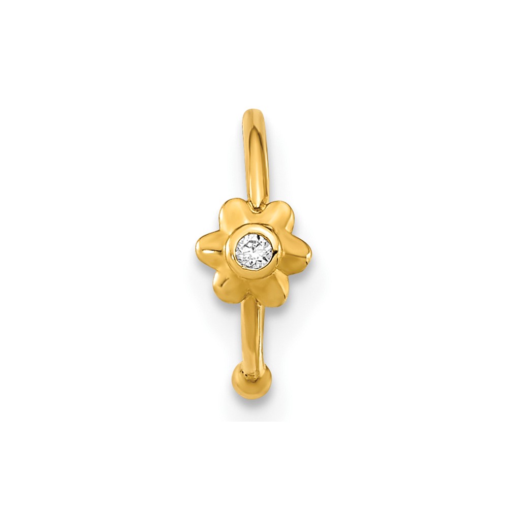 10K 18 Gauge Hoop with CZ Nose Ring Body Jewelry (10BD197)