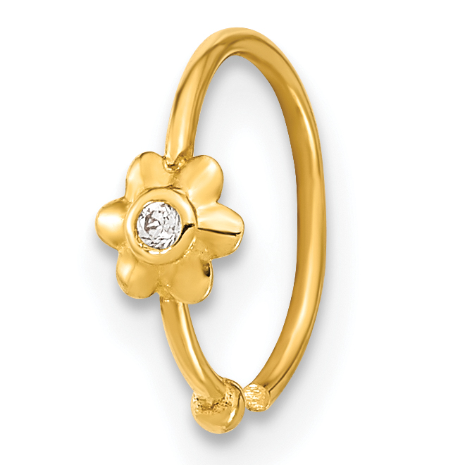 10K 18 Gauge Hoop with CZ Nose Ring Body Jewelry (10BD197)