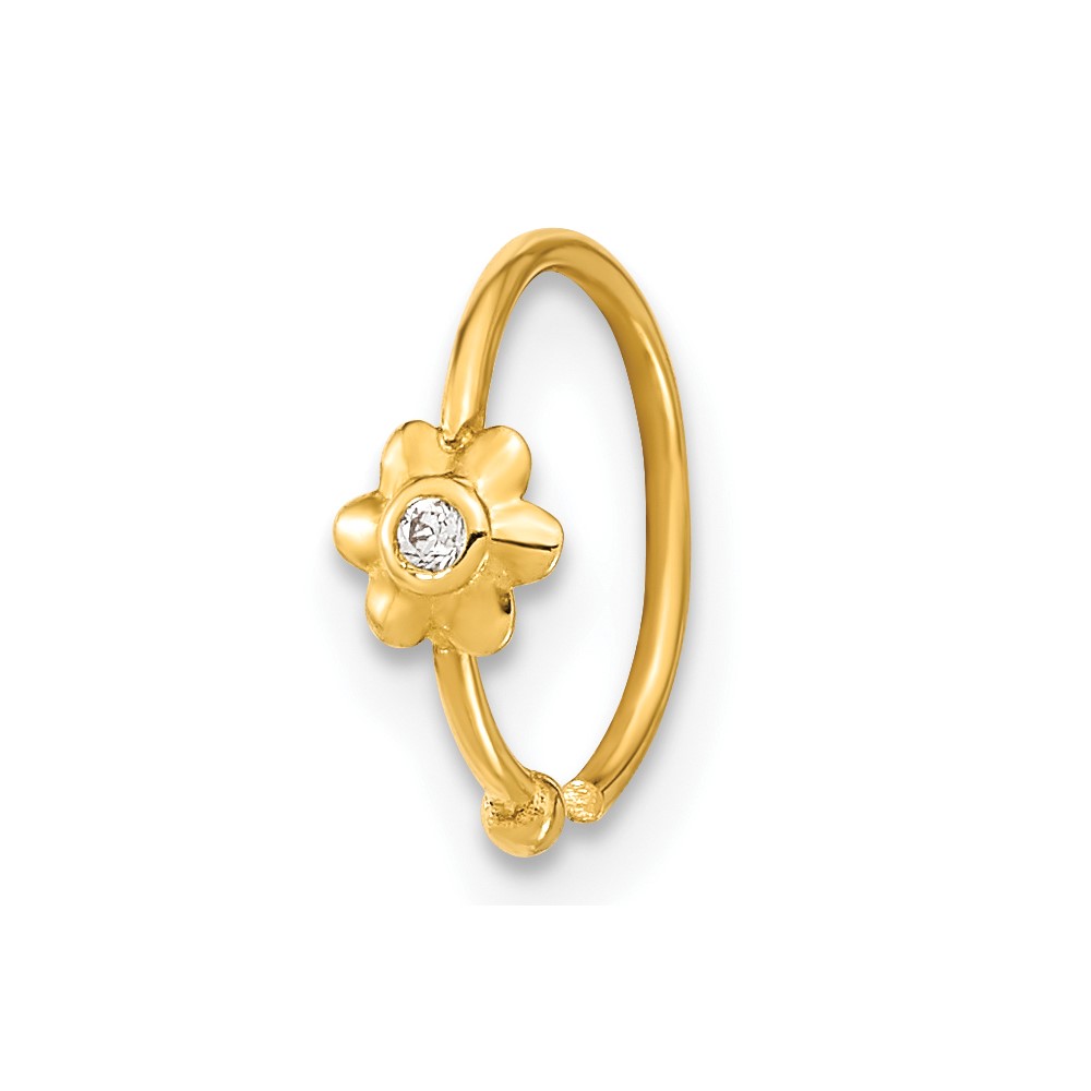 10K 18 Gauge Hoop with CZ Nose Ring Body Jewelry (10BD197)