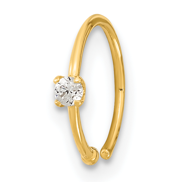 10K 20 Gauge CZ Hoop Nose Ring Body Jewelry (10BD202)