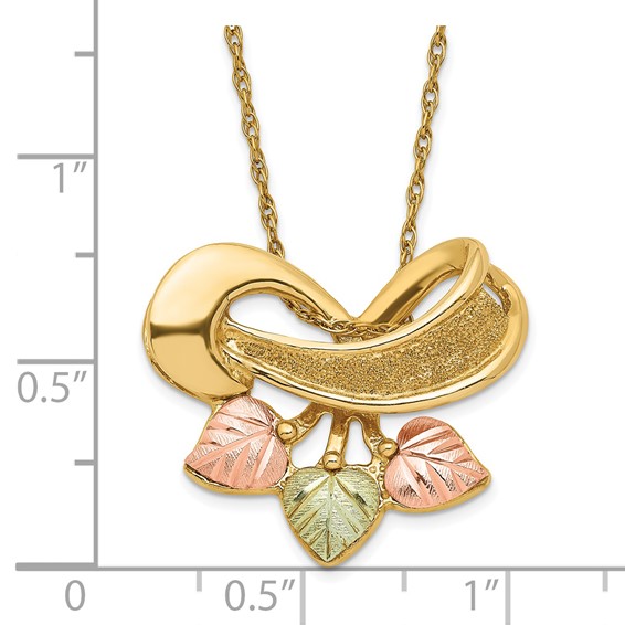 10k Tri-color Black Hills Gold Textured D/C Fancy Leaf Chain Slide Necklace