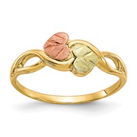 10K and 12K Tri-color Black Hills Gold Two Heart Leaves Ring view 1