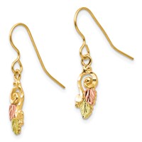10K and 12K Tri-color Black Hills Gold Leaves Scroll Shepherd Hook Earrings view 2