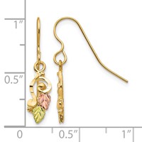10K and 12K Tri-color Black Hills Gold Leaves Scroll Shepherd Hook Earrings view 4