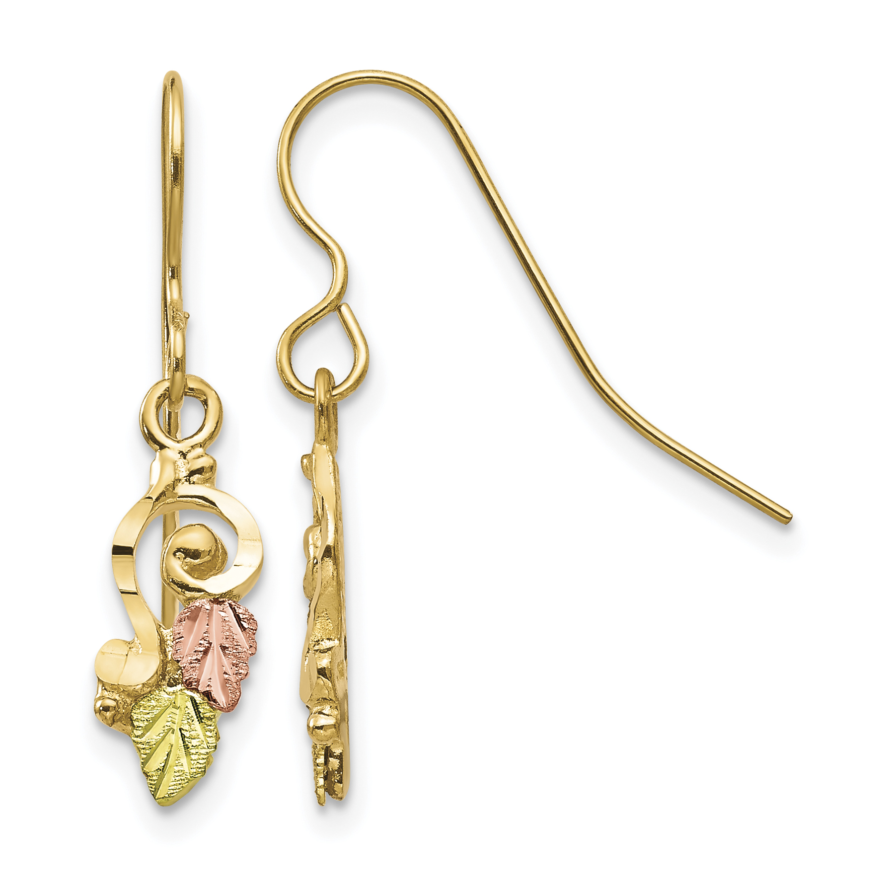 10k Tri-color Black Hills Gold Shepherd Hook Earrings (10BH634)
