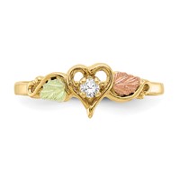 10K and 12K Tri-color Black Hills Gold 0.05 Carat Diamond and Leaves Heart Ring view 5