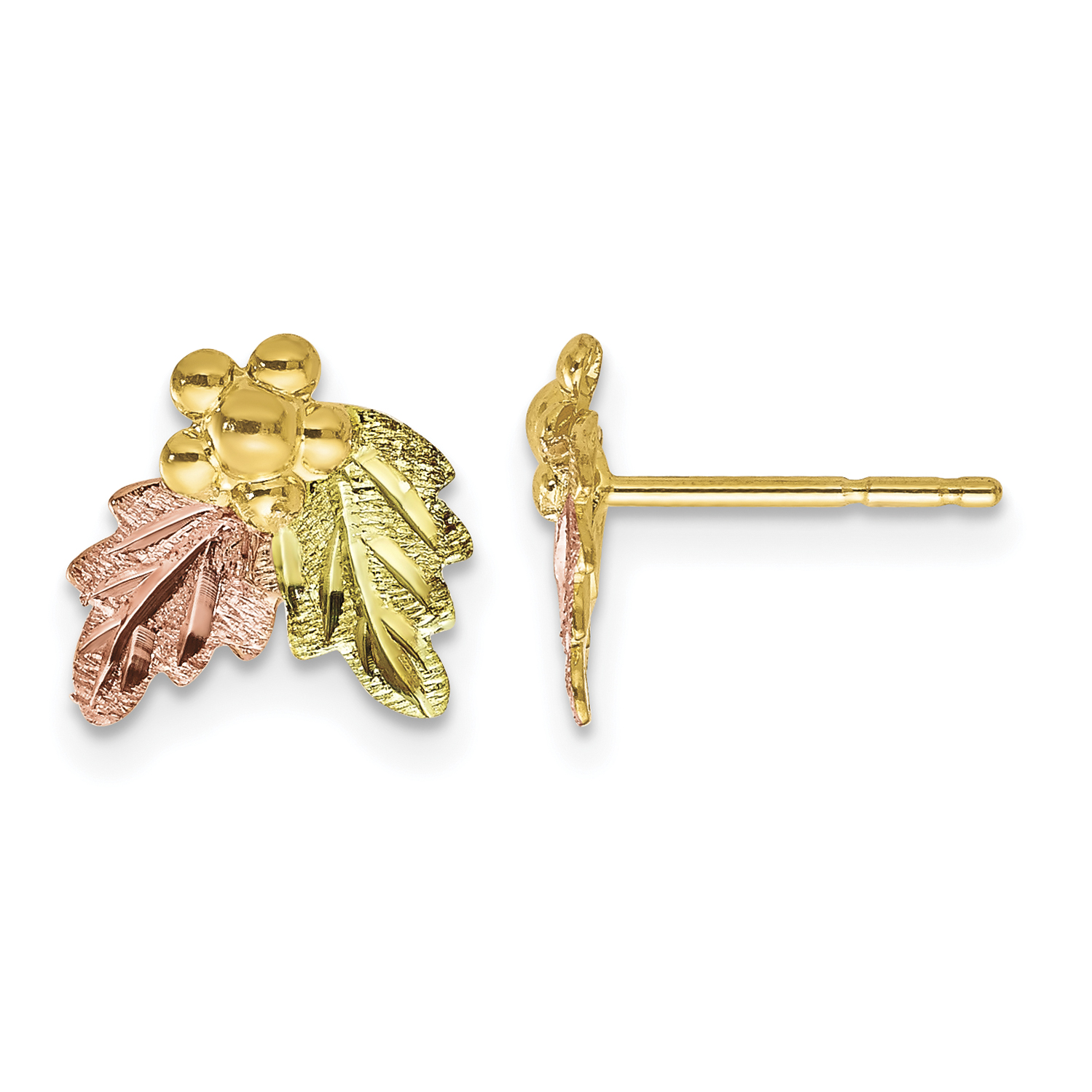 10k Tri-color Black Hills Gold Post Earrings (10BH644)