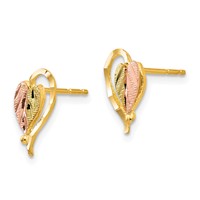 10K and 12K Tri-color Black Hills Gold Heart Leaf Post Earrings view 2