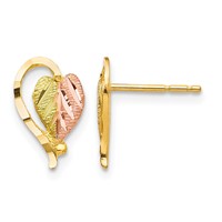 10K and 12K Tri-color Black Hills Gold Heart Leaf Post Earrings view 1