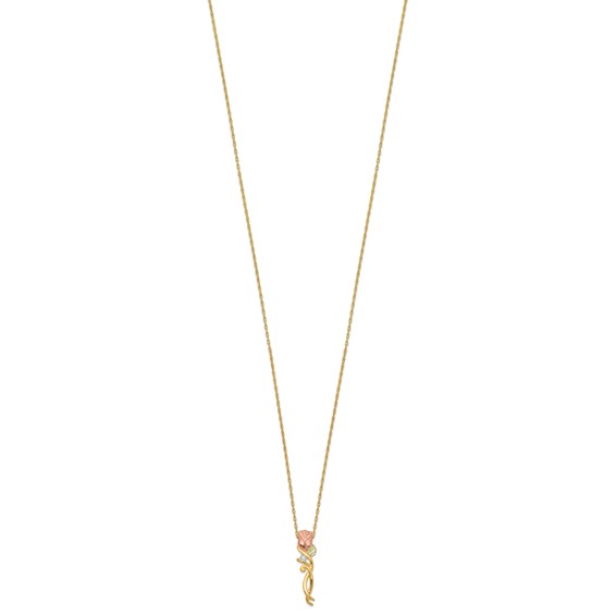 10k Tri-color Black Hills Gold Diamond Rose Necklace