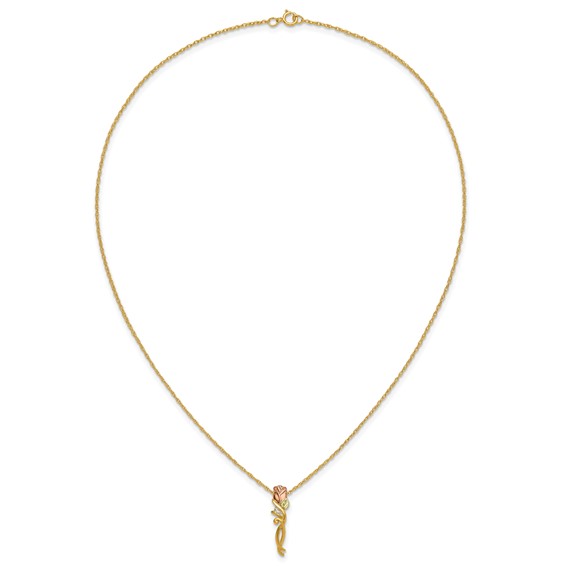 10k Tri-color Black Hills Gold Diamond Rose Necklace