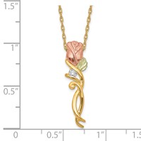 10K and 12K Tri-color Black Hills Gold 0.05 Carat Diamond Long-stemmed Rose 14K Gold-filled Chain Necklace, 18" view 3