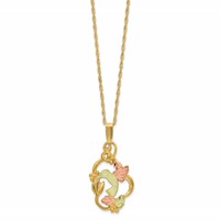 10K and 12K Tri-color Black Hills Gold Hummingbird Necklace with Flower and Leaves 14K Gold-filled Chain, 18" view 2
