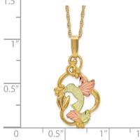 10K and 12K Tri-color Black Hills Gold Hummingbird Necklace with Flower and Leaves 14K Gold-filled Chain, 18" view 3