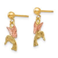 10K and 12K Tri-color Black Hills Gold Hummingbird Dangle Post Earrings view 2