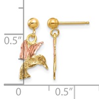 10K and 12K Tri-color Black Hills Gold Hummingbird Dangle Post Earrings view 4