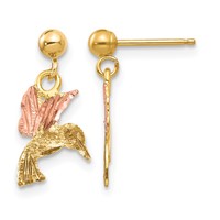 10K and 12K Tri-color Black Hills Gold Hummingbird Dangle Post Earrings view 1
