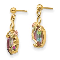 10K and 12K Tri-color Black Hills Gold Marquise Mystic Fire Topaz and Leaves Post Dangle Earrings view 2