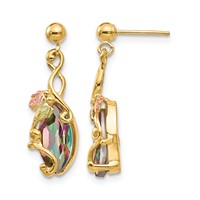 10K and 12K Tri-color Black Hills Gold Marquise Mystic Fire Topaz and Leaves Post Dangle Earrings view 1