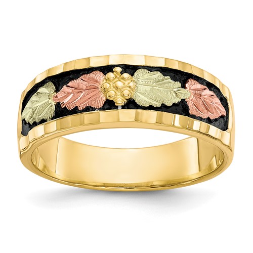 10K and 12K Tri-color Black Hills Gold Antiqued Leaves Mens Band