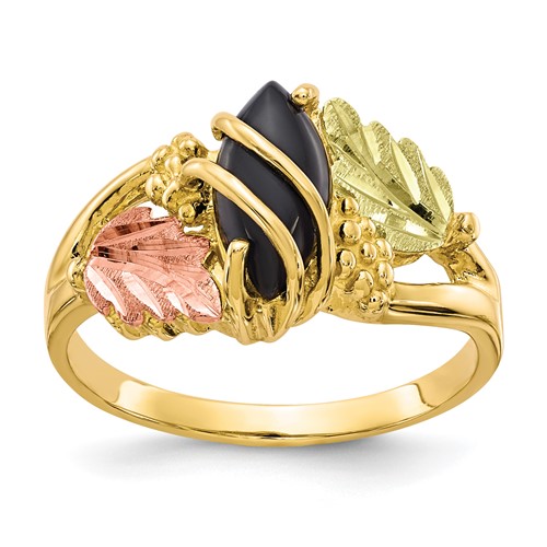 10K and 12K Tri-color Black Hills Gold Marquise Onyx Ring