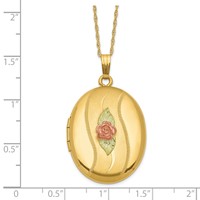 10K and 12K Tri-color Black Hills Gold 32mm Rose Oval Locket 14K Gold-filled Chain Necklace, 18" view 3
