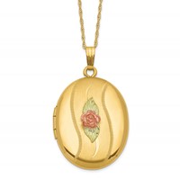 10K and 12K Tri-color Black Hills Gold 32mm Rose Oval Locket 14K Gold-filled Chain Necklace, 18" view 1