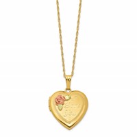 10K and 12K Tri-color Black Hills Gold 18mm I Love You Necklace with Rose Heart Locket 14K Gold-filled Chain, 18" view 2
