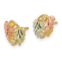 10K and 12K Tri-color Black Hills Gold Leaves 0.05 Carat Diamond Post Earrings view 2