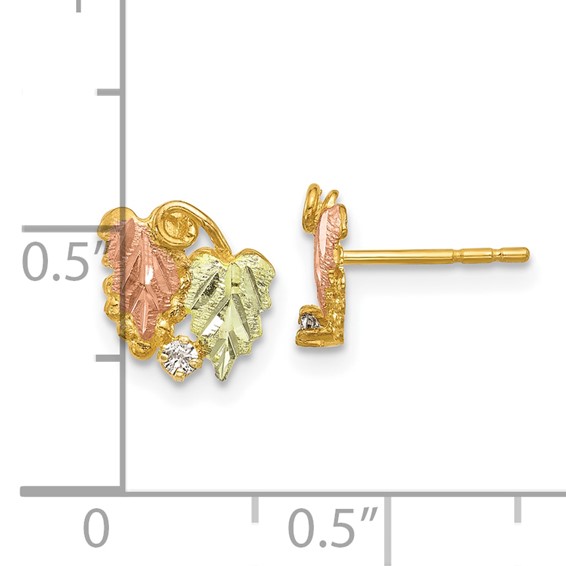 10k Tri-Color Black Hills Gold Diamond Post Earrings