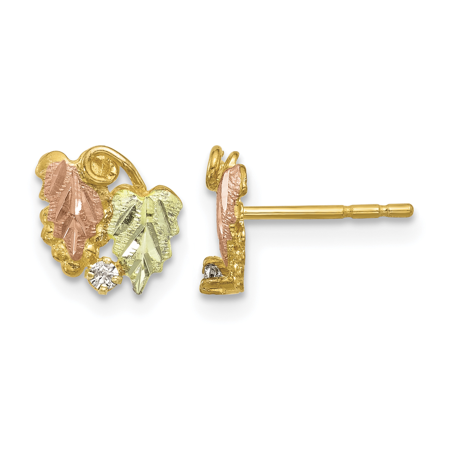 10k Tri-Color Black Hills Gold Diamond Post Earrings (10BH682)