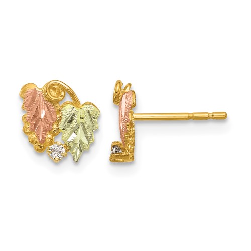 10K and 12K Tri-color Black Hills Gold Leaves 0.05 Carat Diamond Post Earrings