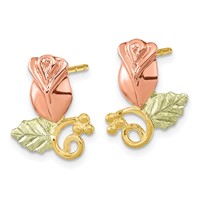 10K and 12K Tri-color Black Hills Gold Rosebud and Leaf Post Earrings view 2