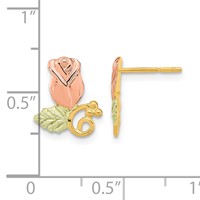 10K and 12K Tri-color Black Hills Gold Rosebud and Leaf Post Earrings view 3
