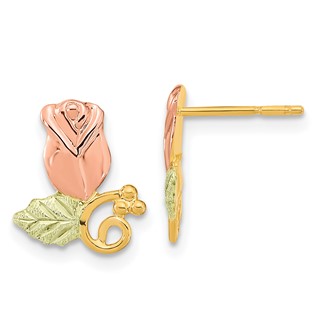 10k Tri-Color Black Hills Gold Rose Post Earrings