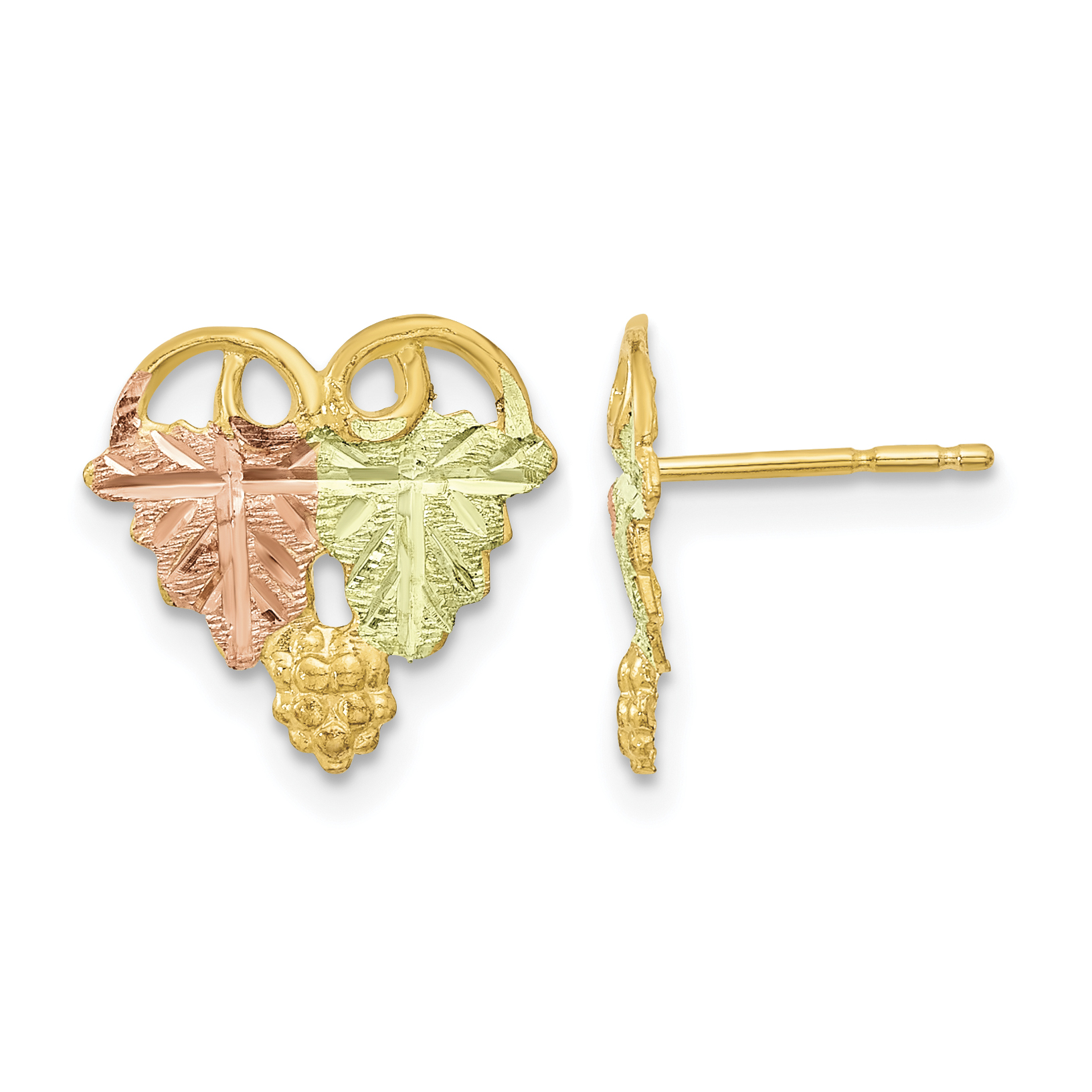 10k Tri-Color Black Hills Gold Post Earrings (10BH684)