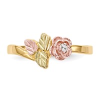10K and 12K Tri-color Black Hills Gold Diamond Rose and Leaves Ring view 4
