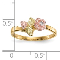 10K and 12K Tri-color Black Hills Gold Diamond Rose and Leaves Ring view 5