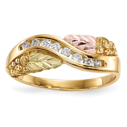10K and 12K Tri-color Black Hills Gold Grapes and Leaves 1 6 Carat Diamond Ring